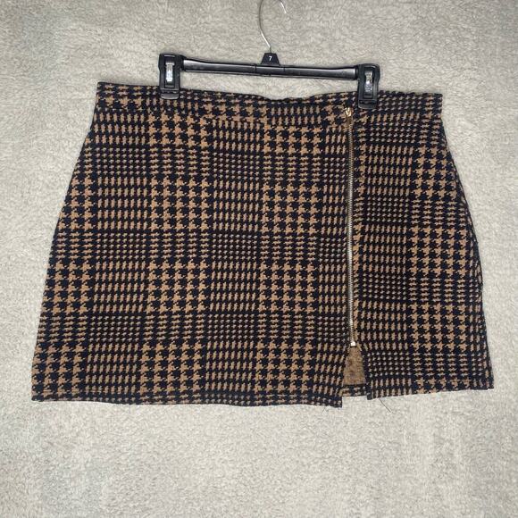 Asos womens 14 herringbone black mini skirt zip front knit geometric stretch - Picture 1 of 9